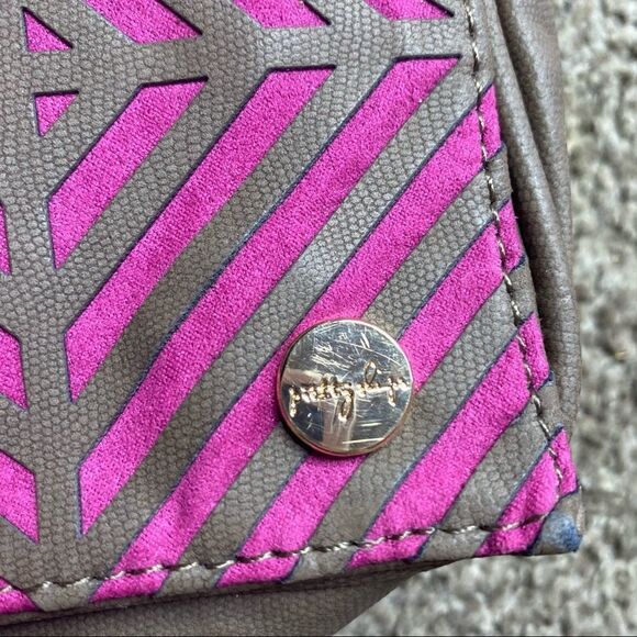 Pretty Ships Womens Stripe Flap Purse Taupe Pink Gold - Picture 4 of 6